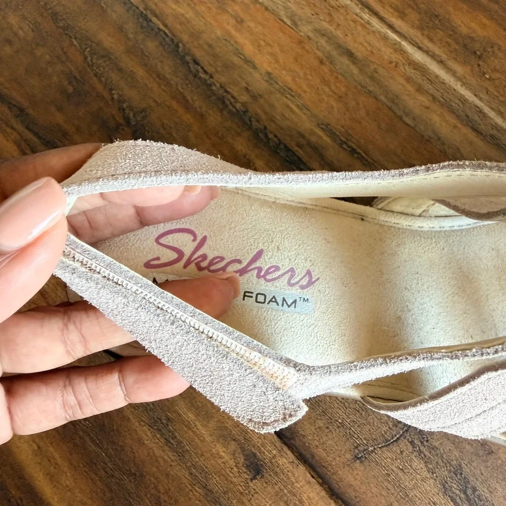 Skechers‎ Womens Memory Foam Wedge Sandals Size 9.5 Strappy faux suede comfort